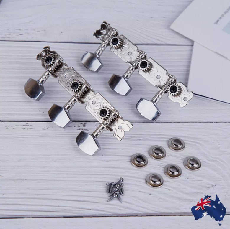 2 Metal GUITAR STRING MACHINE HEAD3+3TUNERS Keys Pegs String Tuners Acoustic Folk Guitar Classical Guitar Silver AU