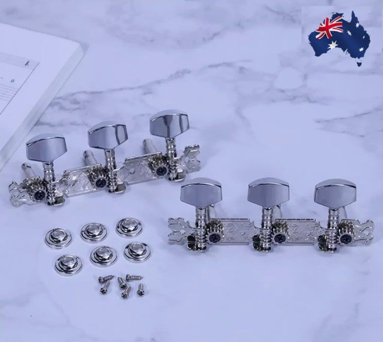 2 Metal GUITAR STRING MACHINE HEAD3+3TUNERS Keys Pegs String Tuners Acoustic Folk Guitar Classical Guitar Silver AU