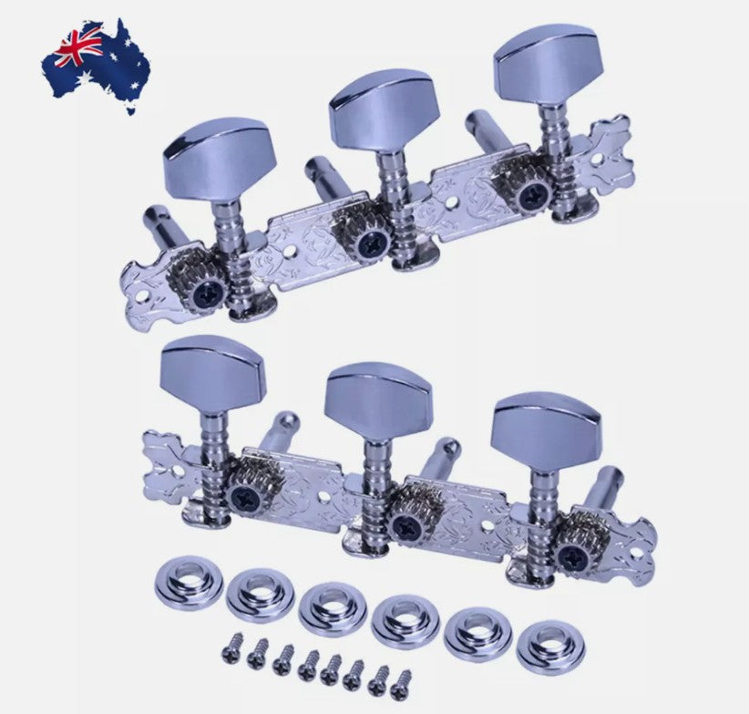 2 Metal GUITAR STRING MACHINE HEAD3+3TUNERS Keys Pegs String Tuners Acoustic Folk Guitar Classical Guitar Silver AU
