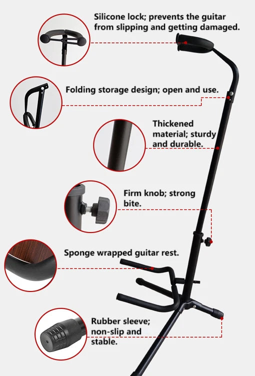 Upgraded Electric Acoustic Bass Tripod Folding Guitar Stand Floor Rack GigHolder