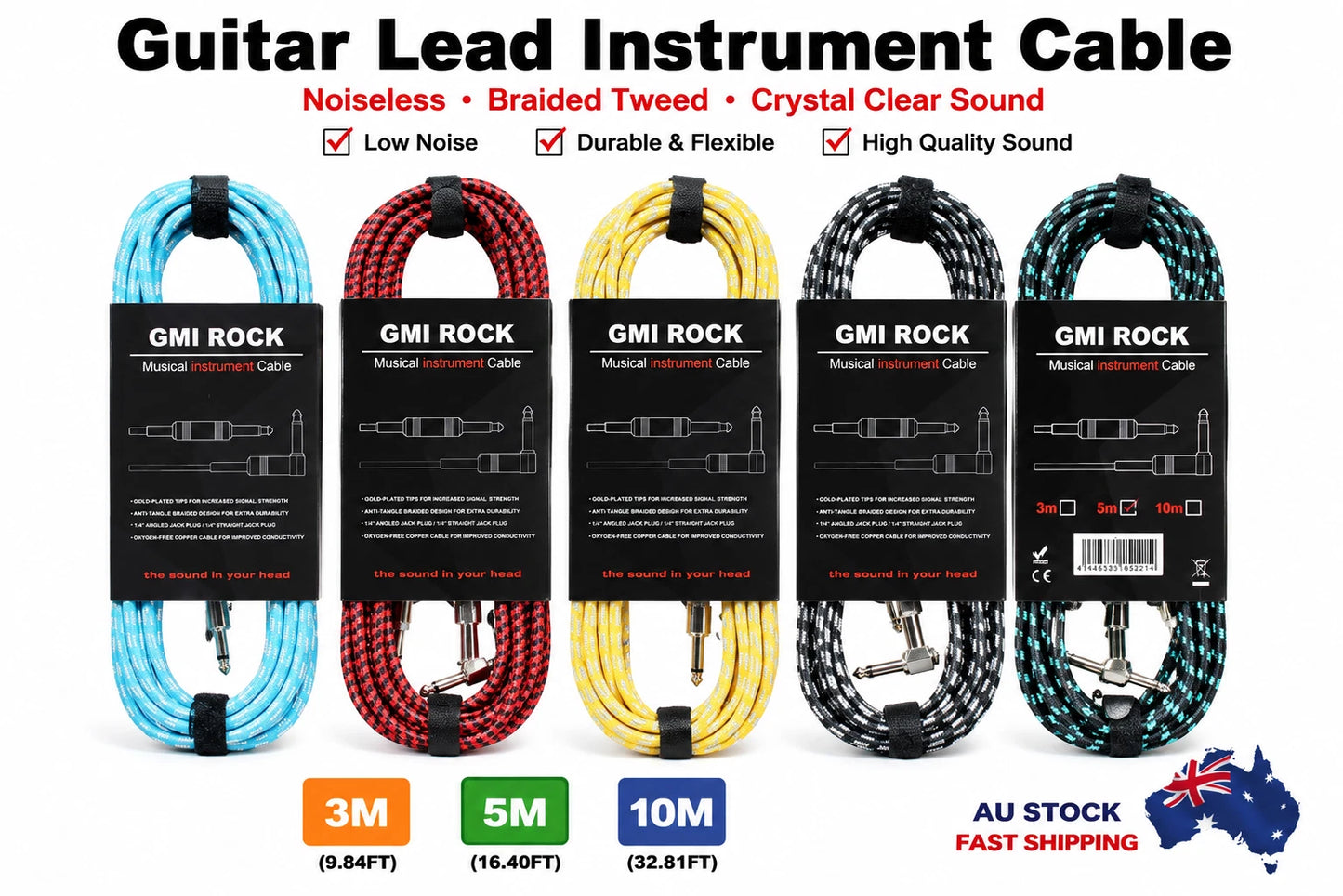 3M 5M 10M Guitar Lead Instrument Amp Cable Noiseless Audio Cable Braided Tweed
