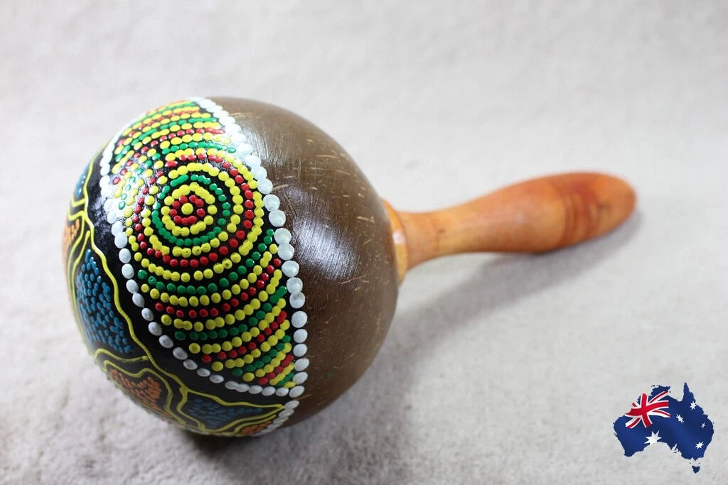 2pcs natural coconut shell maracas Indonesia hand painted Tropical Party Percussion