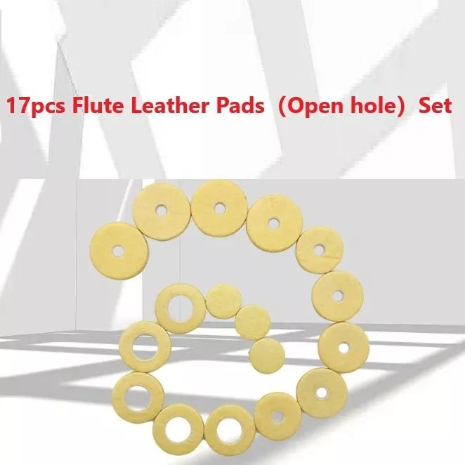 17pcs Flute Leather Pads Hole Plugs Repair Parts(Open hole)Flute Accessories AU