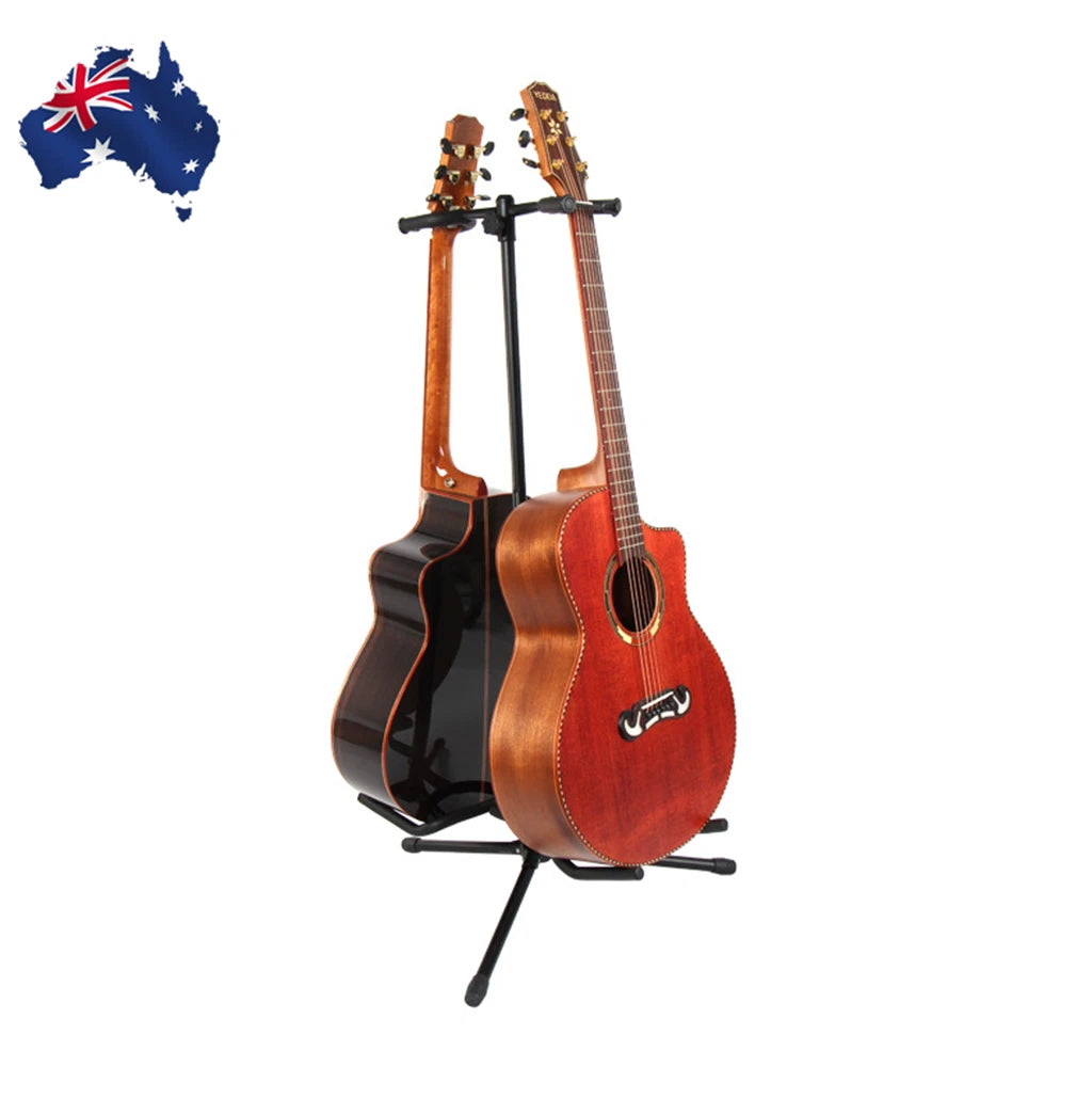2 Head Guitar Stand Foldable Double self Locking Folding Acoustic Bass Electric