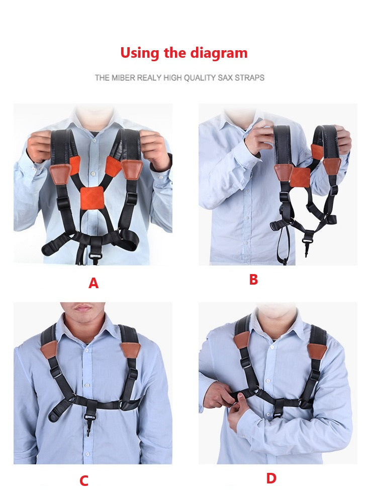Adjustable Saxophone Harness Soft PU Pads Alto,Tenor,Soprano Saxophone Straps
