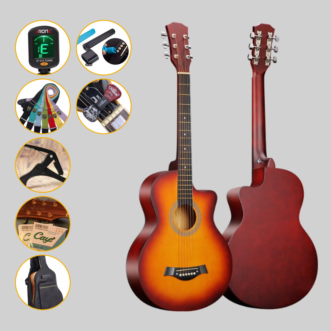 38” Inch D-Style Entry-Level Full-Size Wooden Folk Acoustic Guitar Cutaway AU