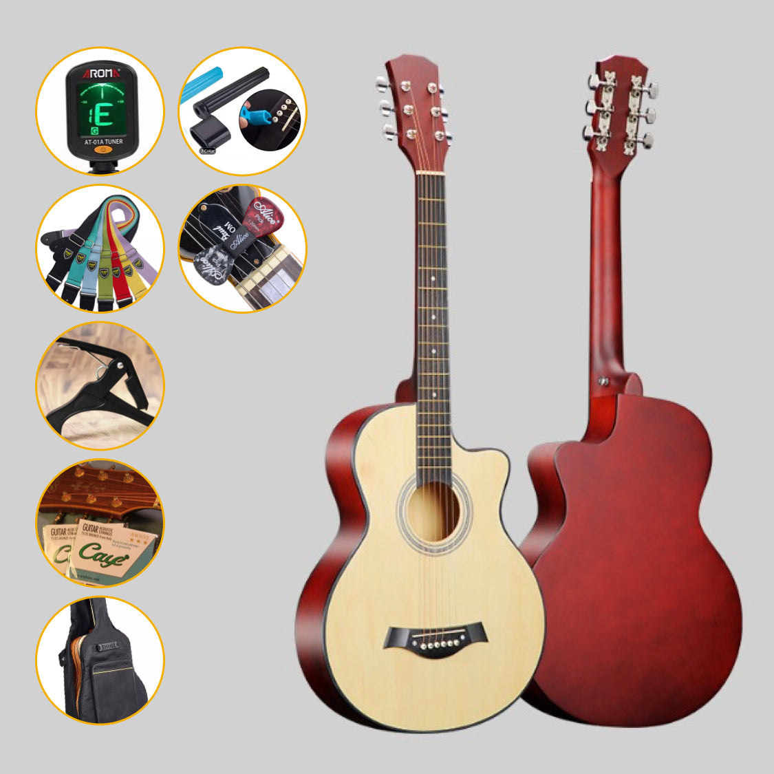 38” Inch D-Style Entry-Level Full-Size Wooden Folk Acoustic Guitar Cutaway AU