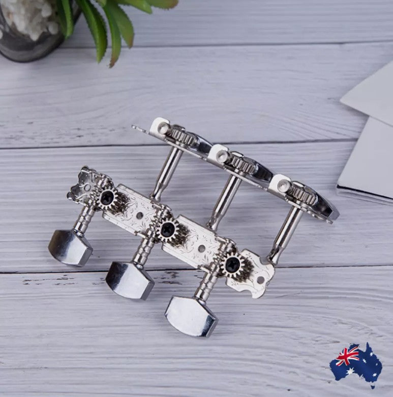 2 Metal GUITAR STRING MACHINE HEAD3+3TUNERS Keys Pegs String Tuners Acoustic Folk Guitar Classical Guitar Silver AU