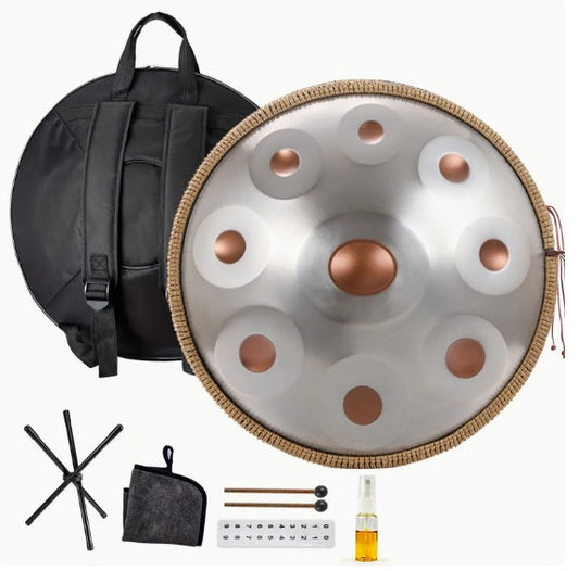Travel version Classic golden eyes 18" 9 Note Handpan 440Hz in G Yoga Meditation