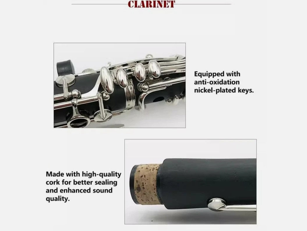Clarinet 17Keys bB Copper Nickel Plated Full set accessories Woodwind Instrument