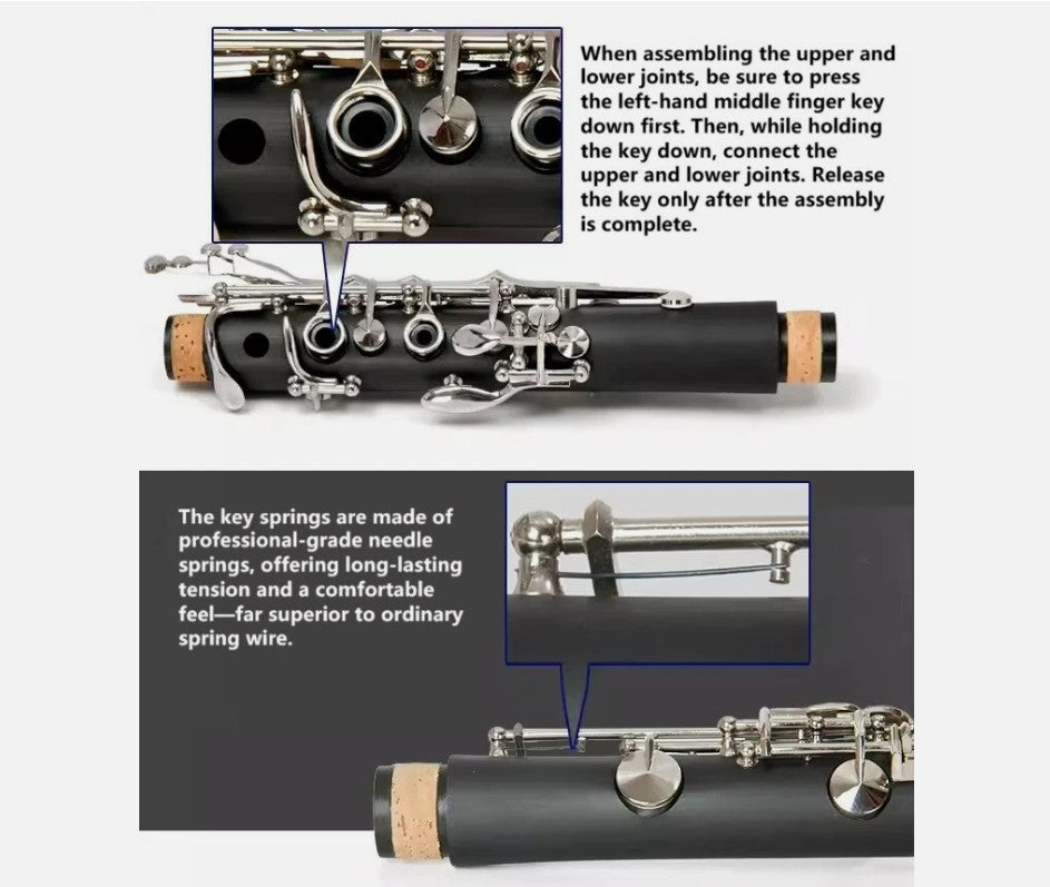 Clarinet 17Keys bB Copper Nickel Plated Full set accessories Woodwind Instrument