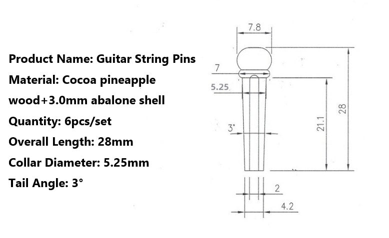 Cocobolo wood Guitar String Nails Pins 3.0mm abalone shell Guitar Accessories