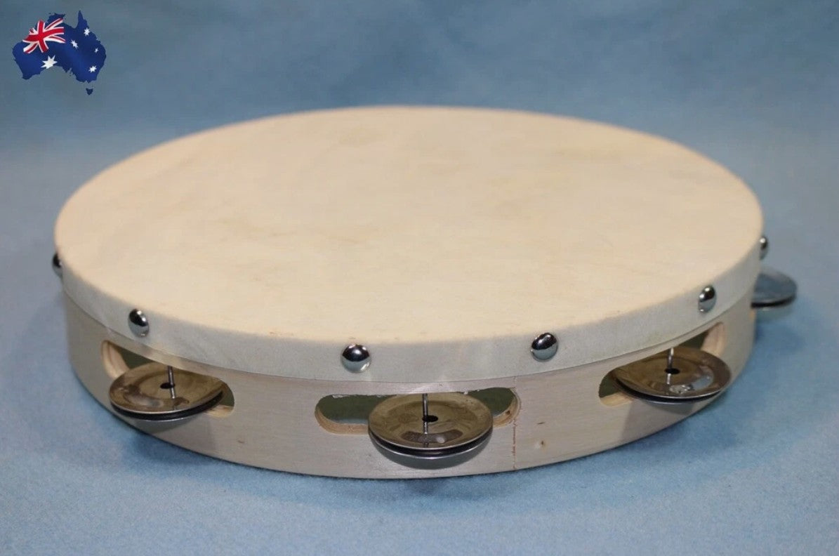 Tambourine 10Inch Wood Natural Skin Head Kids Education Percussion Toy Tool
