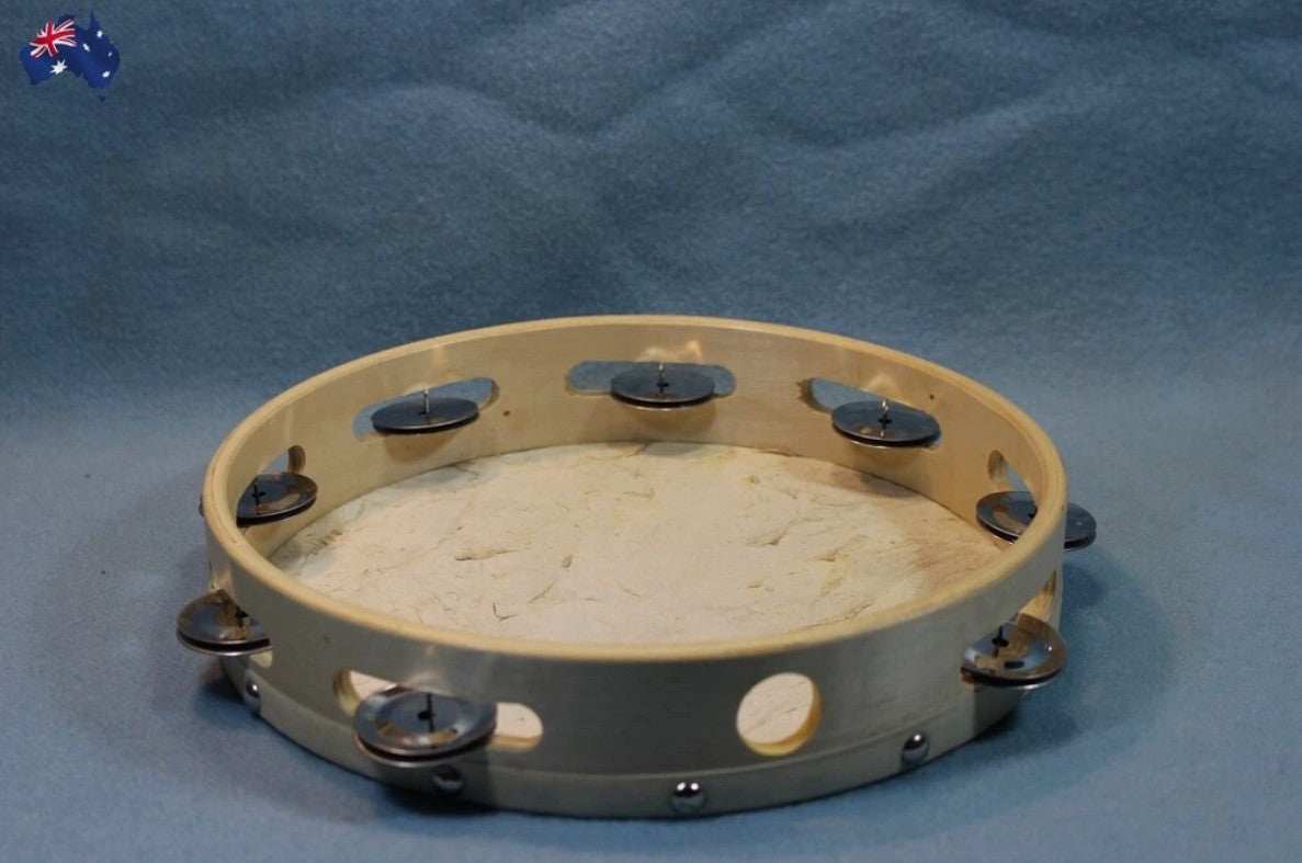Tambourine 10Inch Wood Natural Skin Head Kids Education Percussion Toy Tool