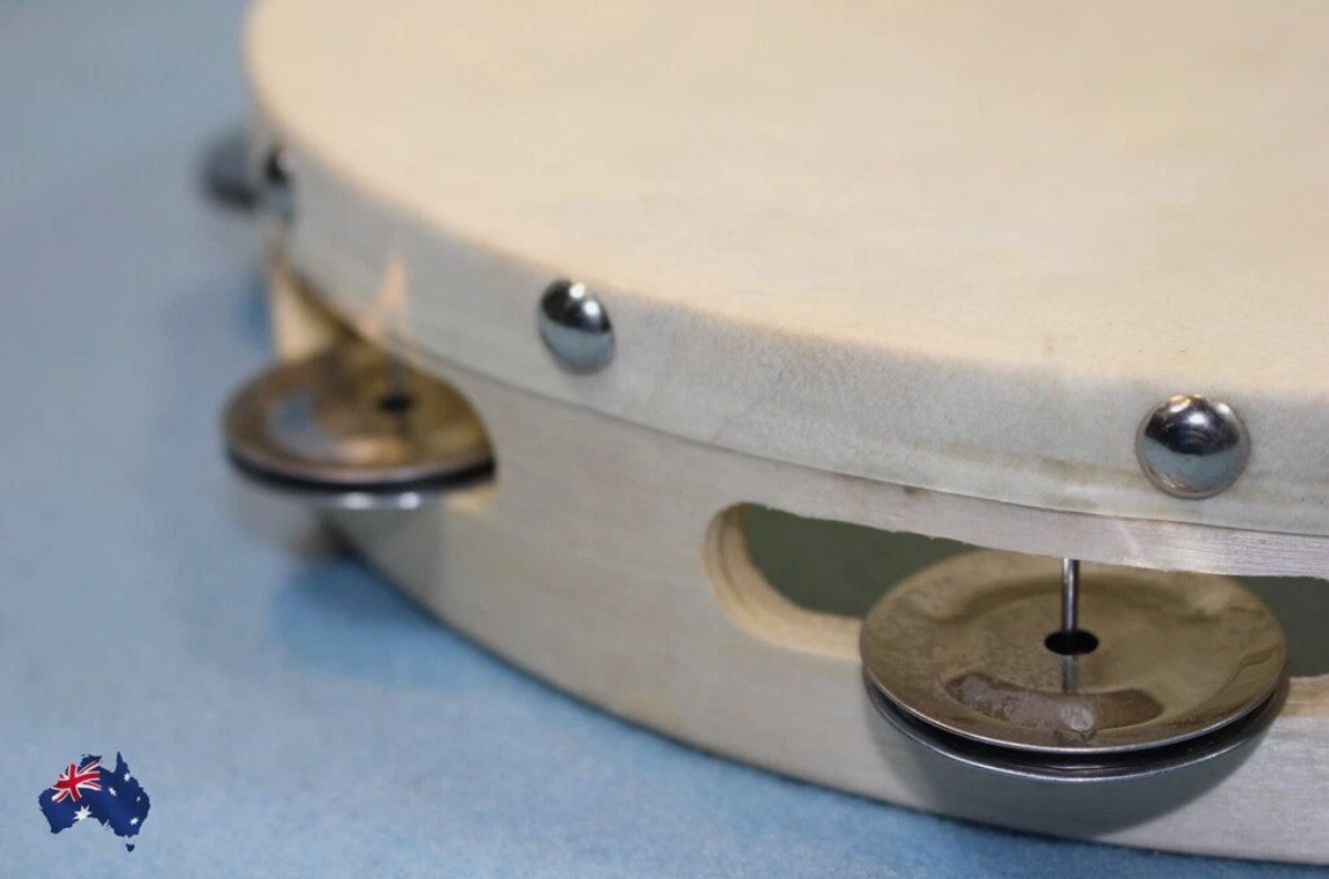 Tambourine 10Inch Wood Natural Skin Head Kids Education Percussion Toy Tool