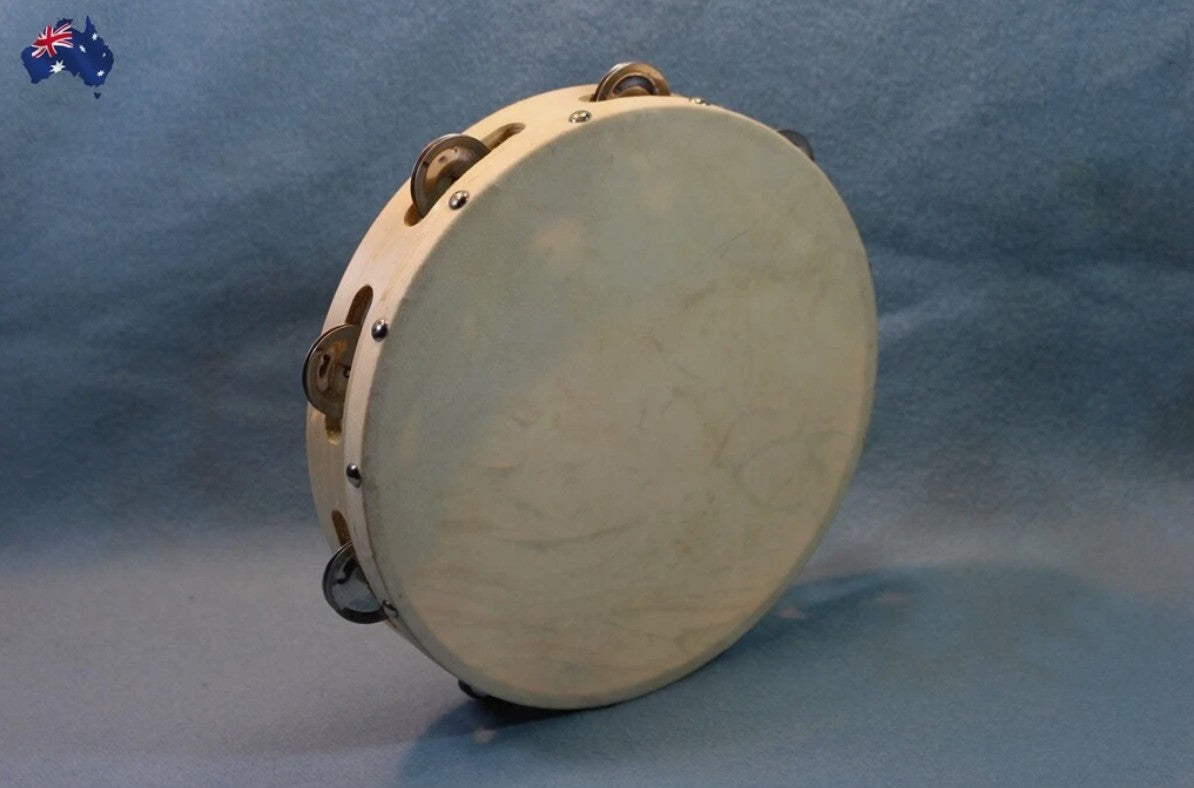 Tambourine 10Inch Wood Natural Skin Head Kids Education Percussion Toy Tool