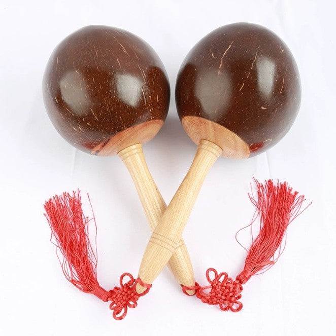 2pcs natural coconut shell maracas Clear Professional Sound Party Percussion