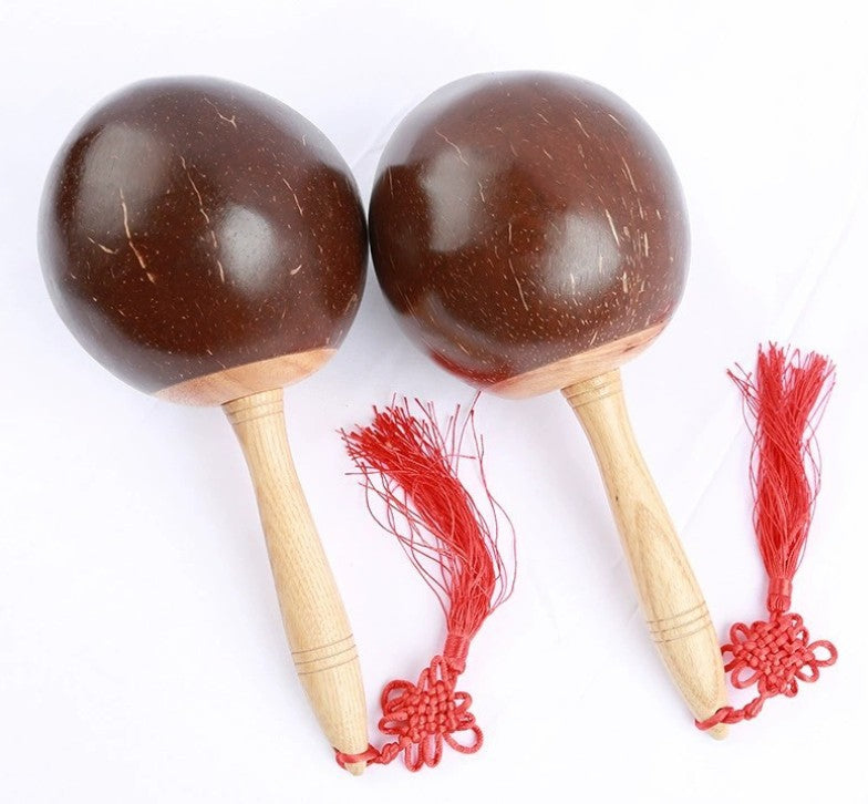 2pcs natural coconut shell maracas Clear Professional Sound Party Percussion