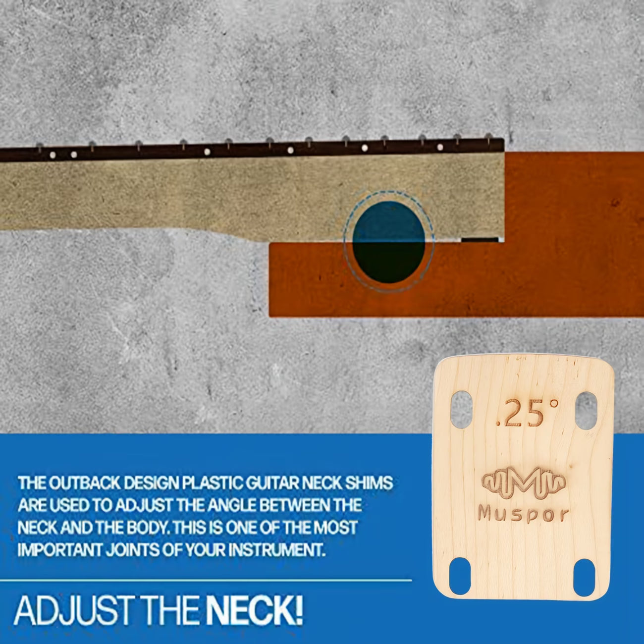 Guitar Neck Wood Shims Set0.25° 0.5° 1° Guitar Bass Neck Angle Adjustment Repair