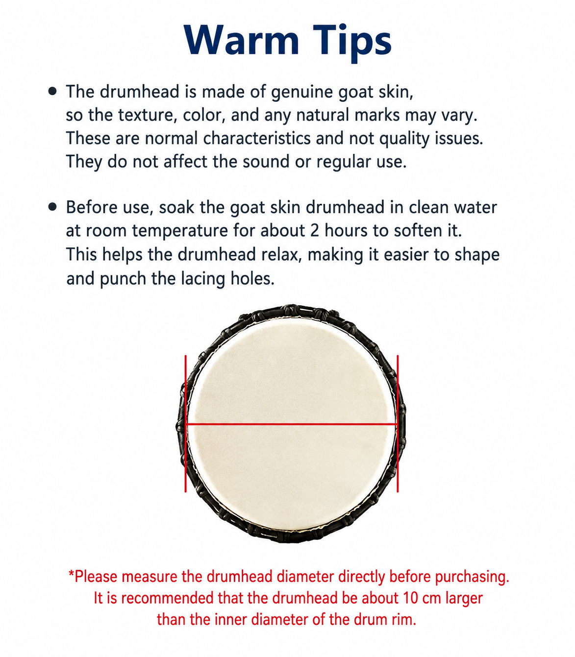 Genuine Goat Skin Drum Head DIY Replacement 14/20/30/40/50cm Bongo Shamanic Drum