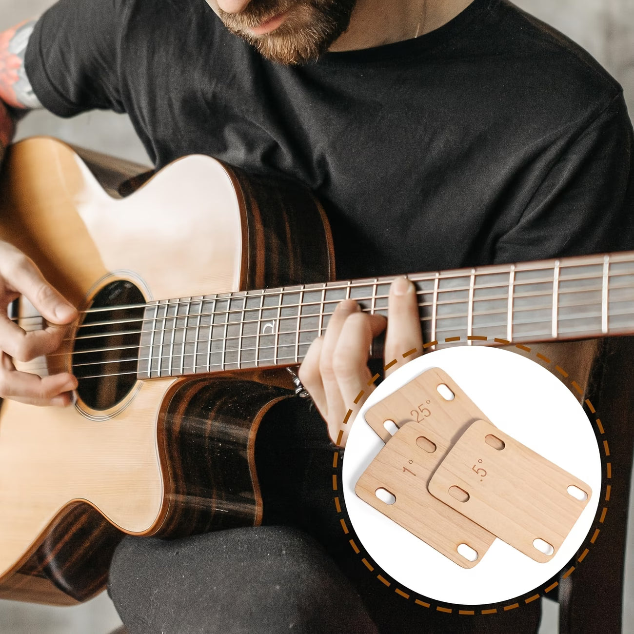 Guitar Neck Wood Shims Set0.25° 0.5° 1° Guitar Bass Neck Angle Adjustment Repair