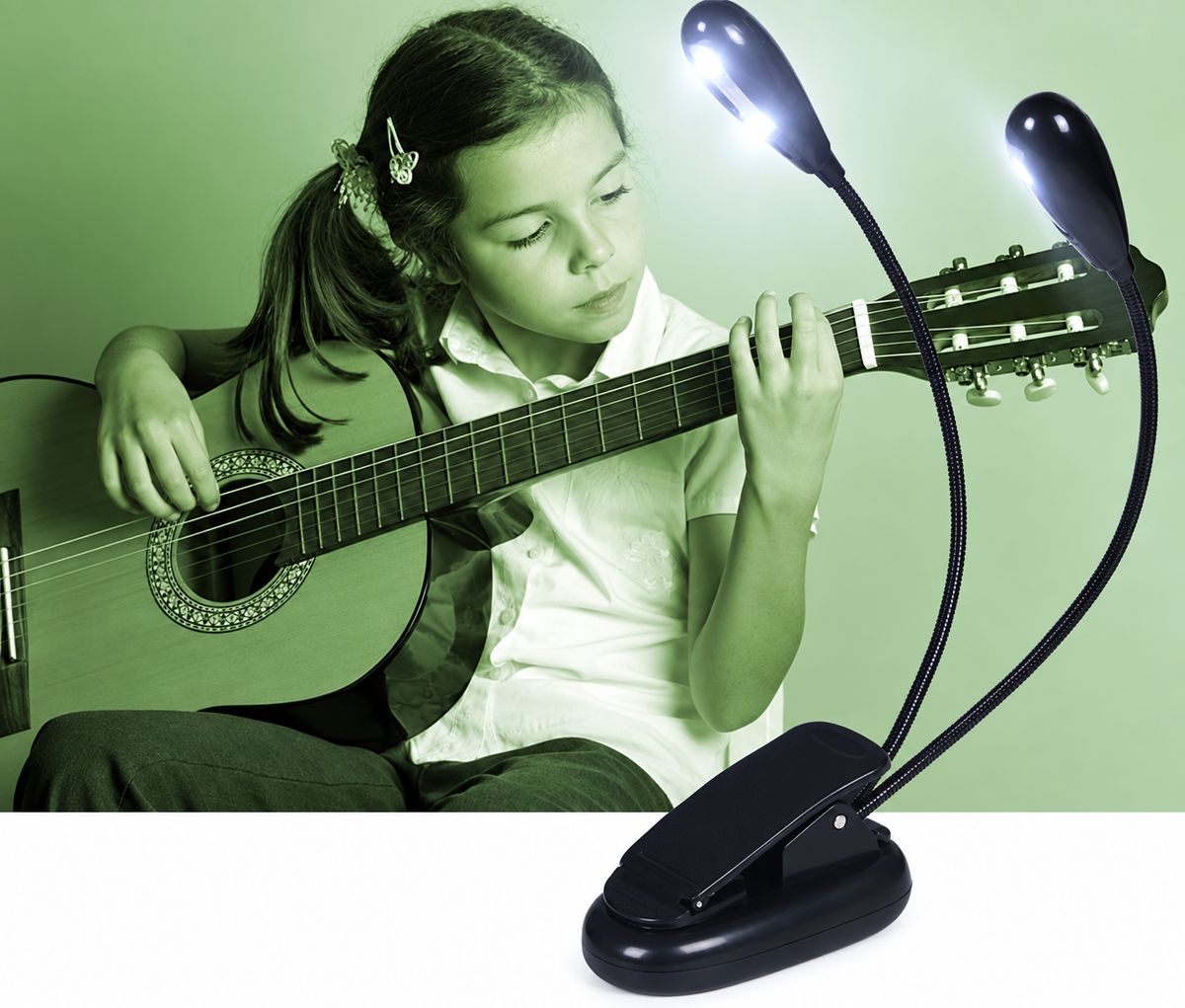Two Dual Flexible Arms Four LED Clip-on Reading Lamp Piano Music Stand BookLight