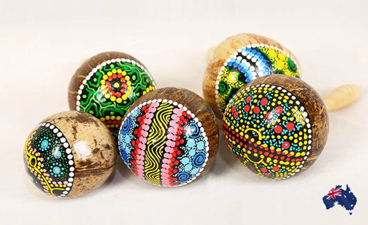 2pcs natural coconut shell maracas Indonesia hand painted Tropical Party Percussion
