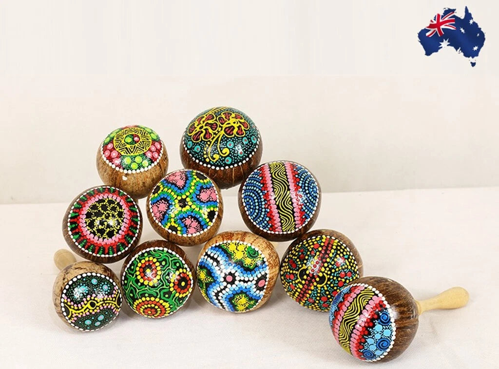 2pcs natural coconut shell maracas Indonesia hand painted Tropical Party Percussion