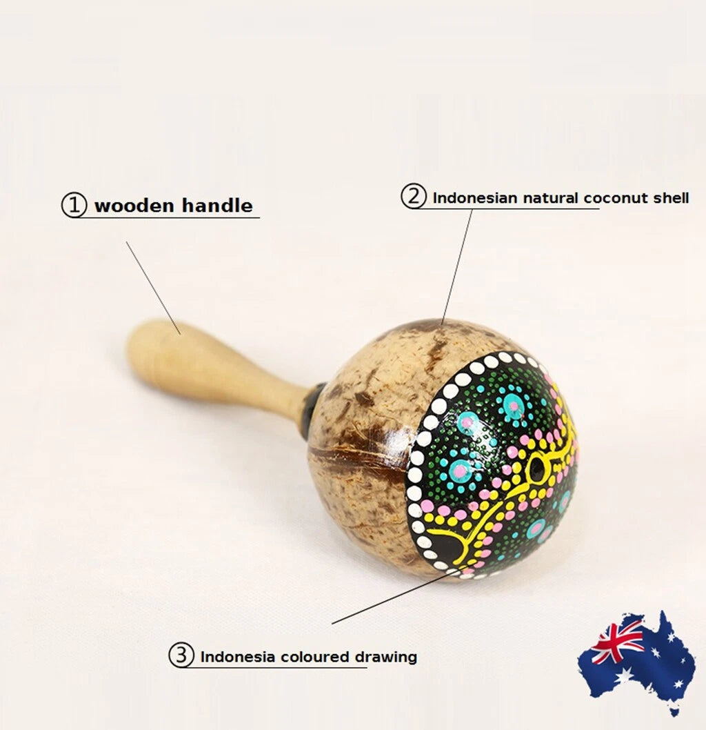 2pcs natural coconut shell maracas Indonesia hand painted Tropical Party Percussion