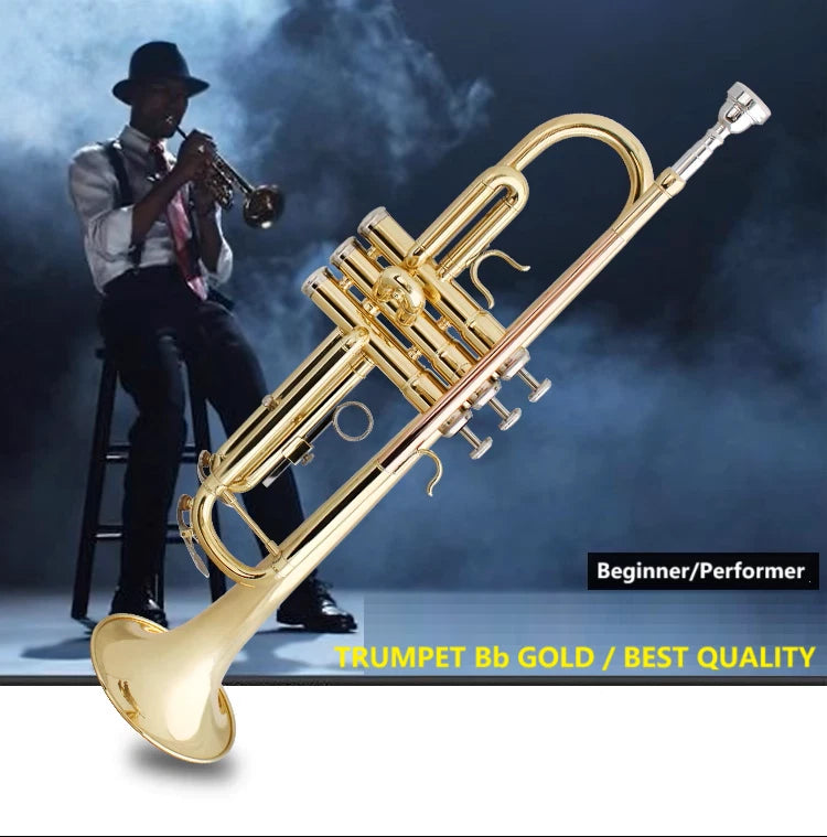 NEW TRUMPET Bb GOLD WITH CASE SCHOOL STUDENT BEST QUALITY Brass instruments AU