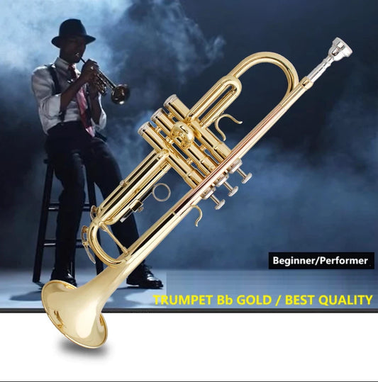 NEW TRUMPET Bb GOLD WITH CASE SCHOOL STUDENT BEST QUALITY Brass instruments AU