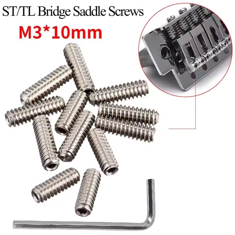 12Pcs Silver Metric M3x10mm ST/TL Steel Guitar Bridge Saddle Height Screws DIY