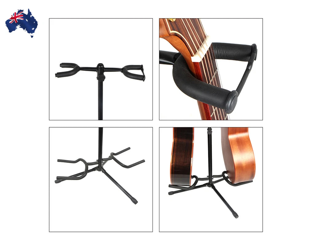 2 Head Guitar Stand Foldable Double self Locking Folding Acoustic Bass Electric