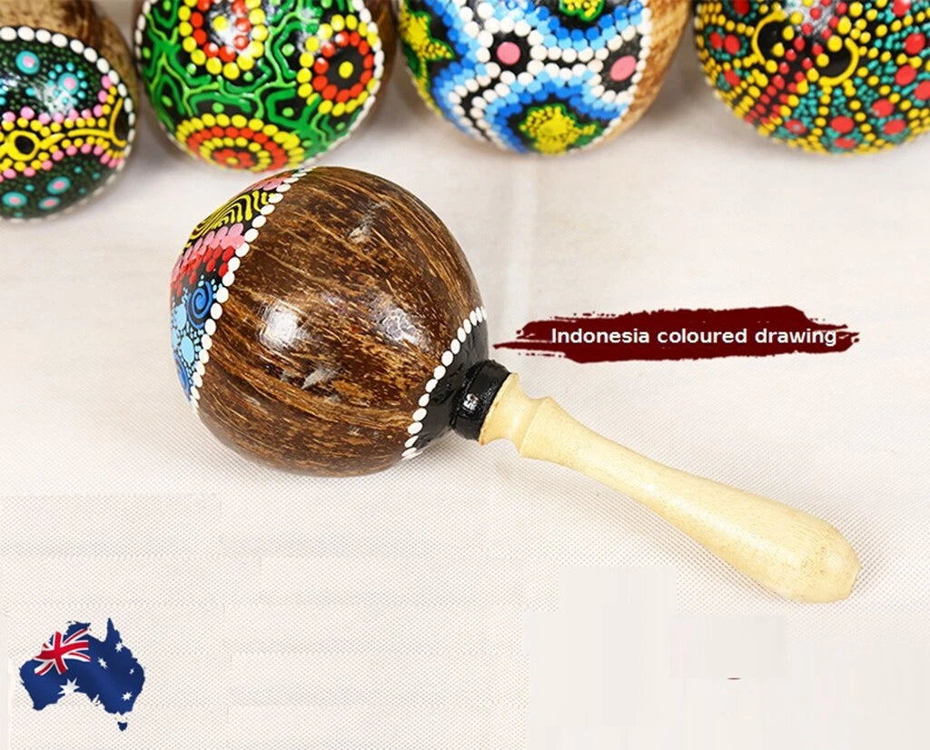2pcs natural coconut shell maracas Indonesia hand painted Tropical Party Percussion