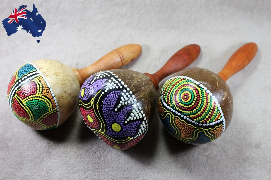 2pcs natural coconut shell maracas Indonesia hand painted Tropical Party Percussion