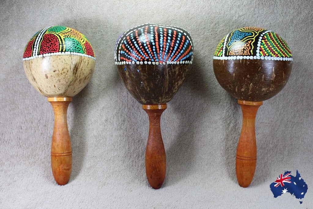 2pcs natural coconut shell maracas Indonesia hand painted Tropical Party Percussion