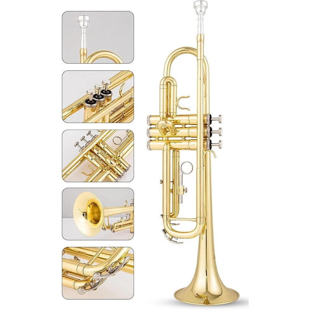 NEW TRUMPET Bb GOLD WITH CASE SCHOOL STUDENT BEST QUALITY Brass instruments AU