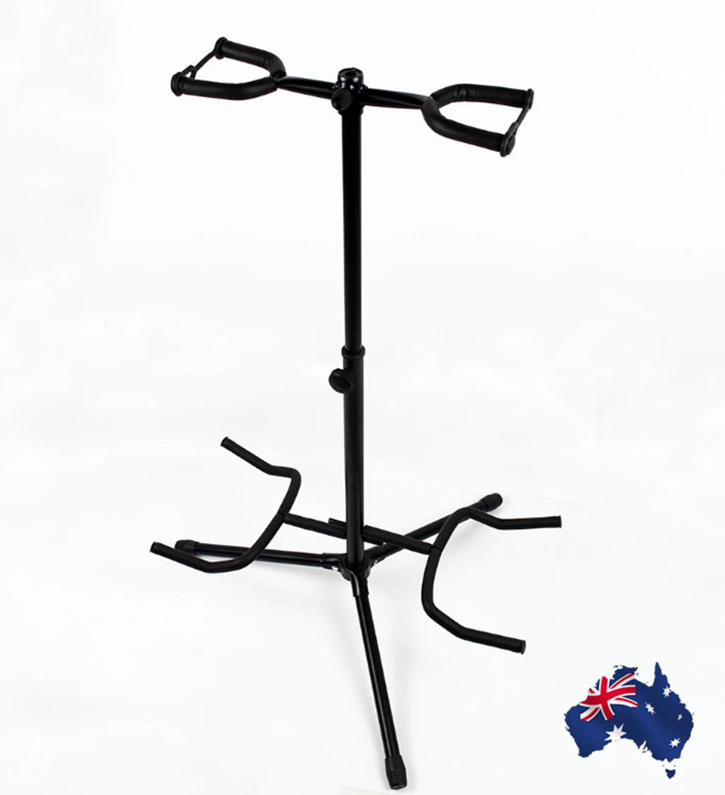 2 Head Guitar Stand Foldable Double self Locking Folding Acoustic Bass Electric