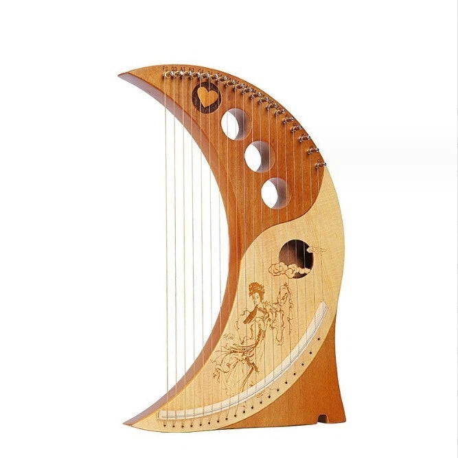 Lyre Harp Solid Mahogany 19 Metal Strings Moon shape Bags and accessories