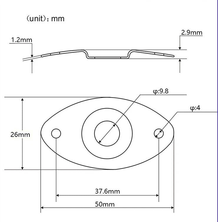 Electric Guitar Jack Output Input Socket with Oval Style Plate With Screws