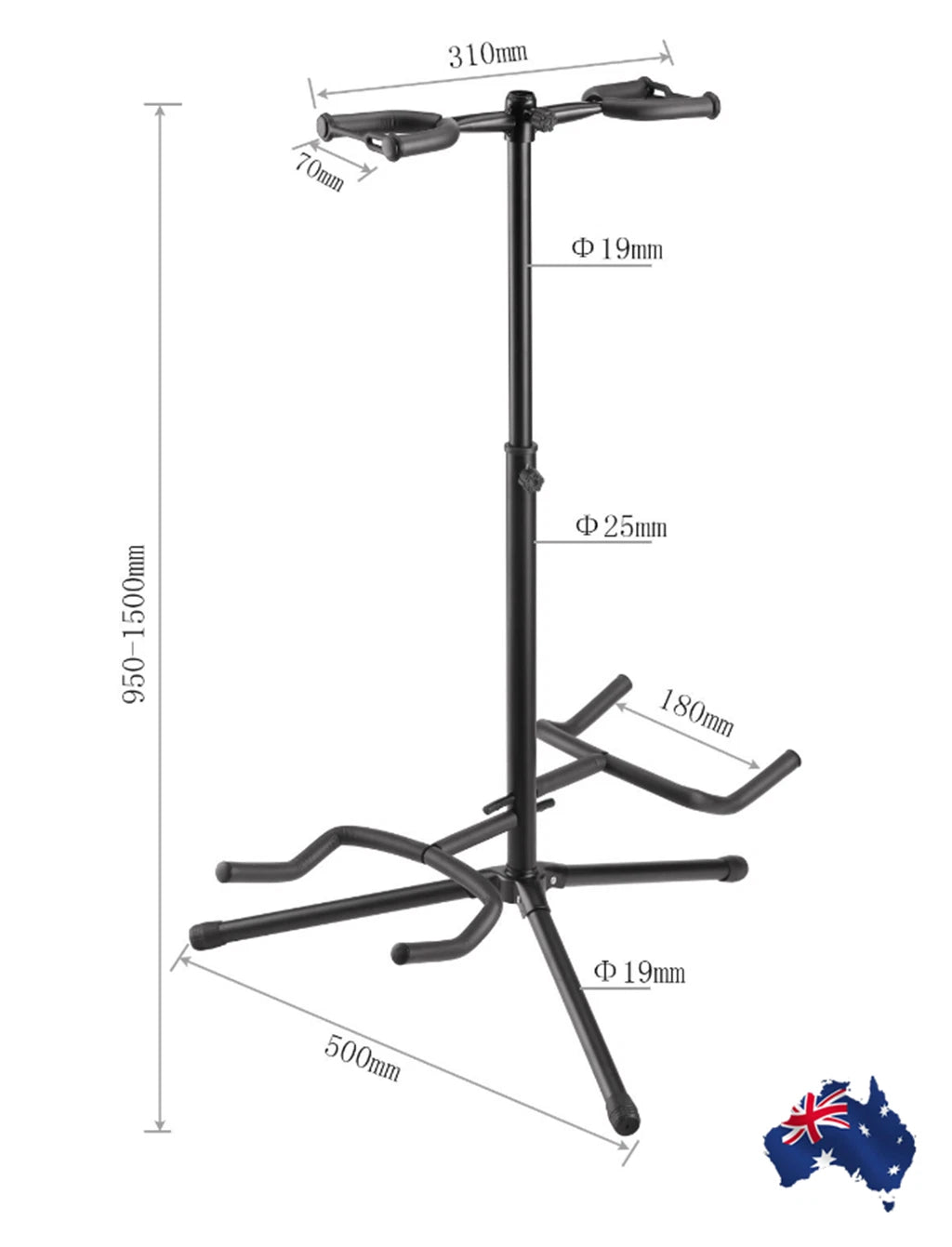 2 Head Guitar Stand Foldable Double self Locking Folding Acoustic Bass Electric