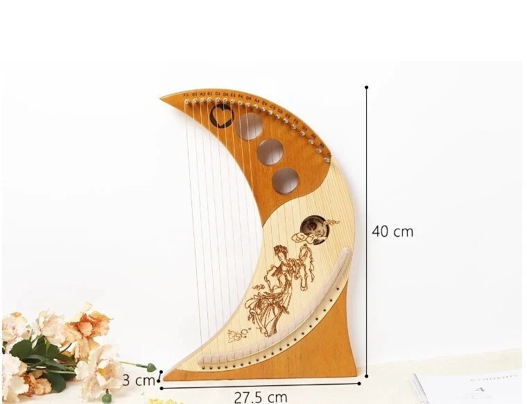 Lyre Harp Solid Mahogany 19 Metal Strings Moon shape Bags and accessories