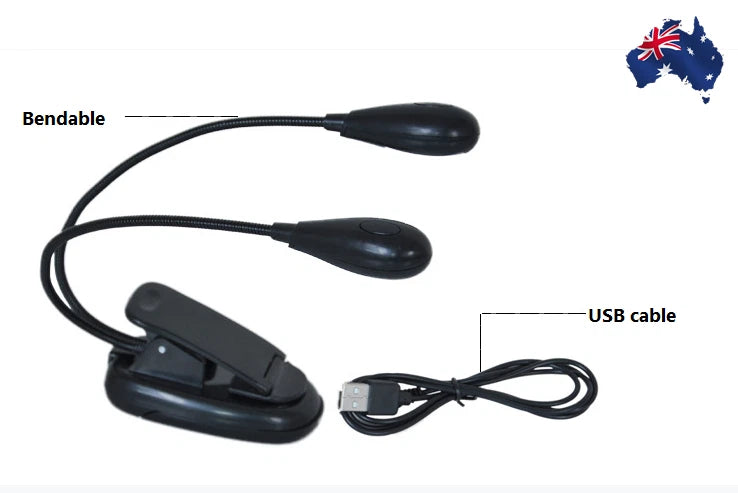Two Dual Flexible Arms Four LED Clip-on Reading Lamp Piano Music Stand BookLight