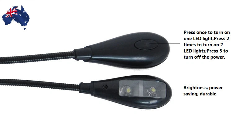 Two Dual Flexible Arms Four LED Clip-on Reading Lamp Piano Music Stand BookLight