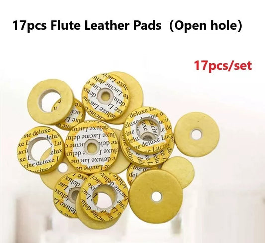 17pcs Flute Leather Pads Hole Plugs Repair Parts(Open hole)Flute Accessories AU