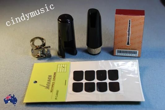 Clarinet Mouthpiece Set 1xMouthpiece 1xCap 1xMetal Ligature 10xReeds 8xpads AU