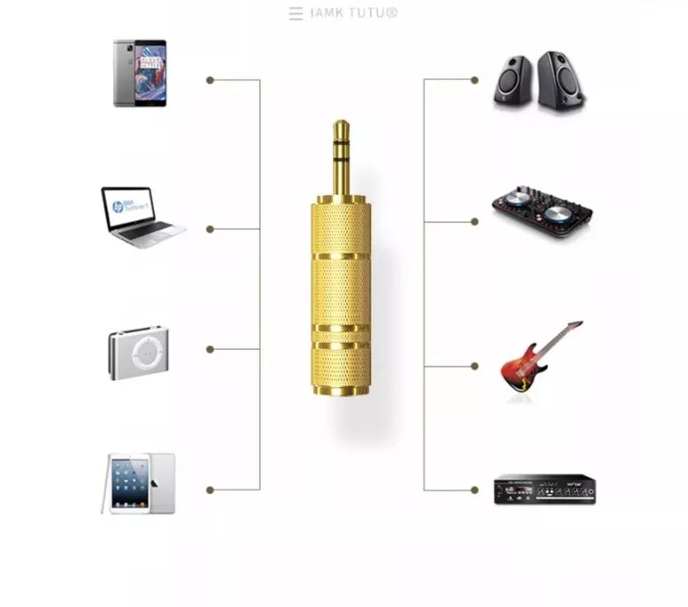 1-20 PCS PREMIUM 3.5mm Male to 6.5mm Female Aux Adapter Gold Headphone Audio AU
