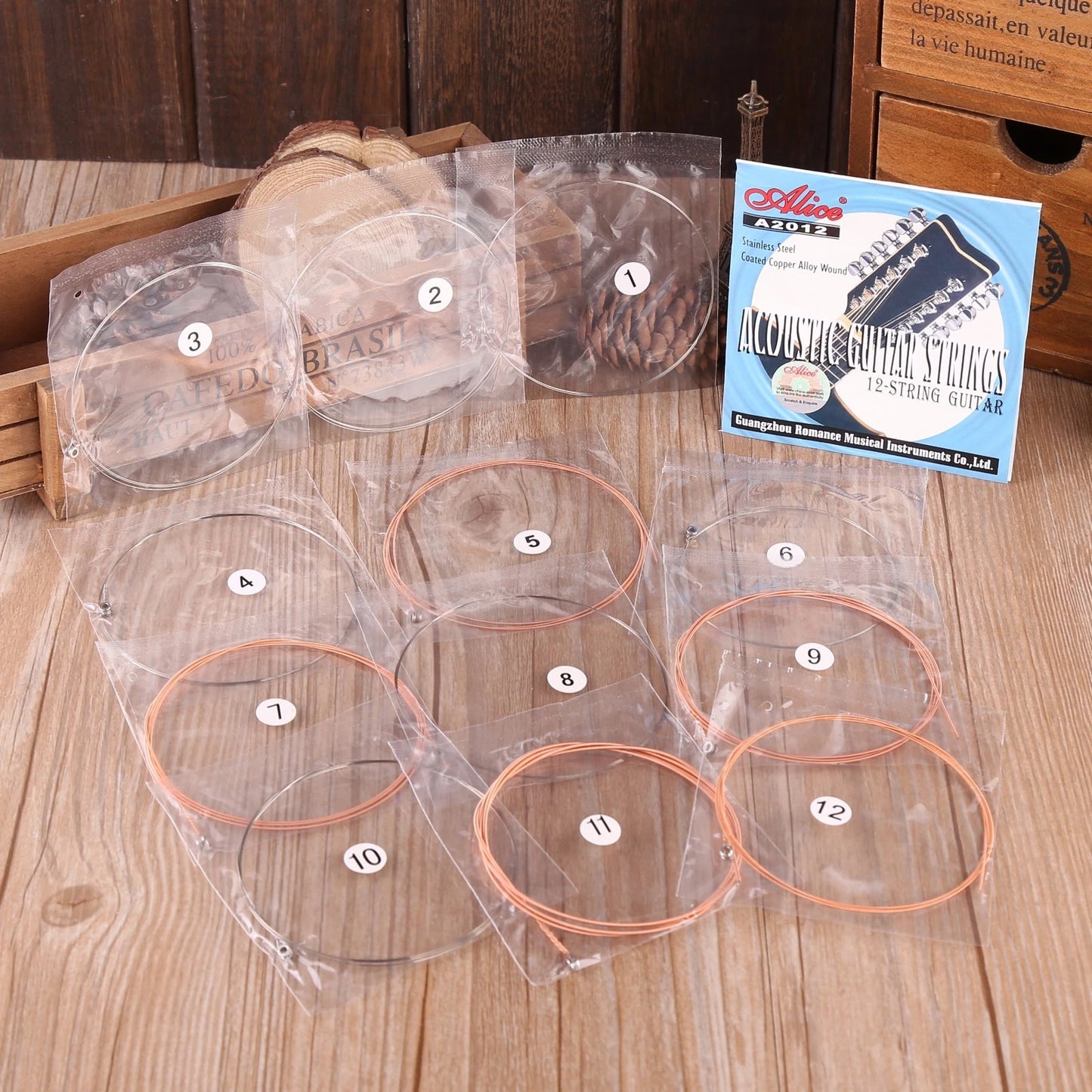 12-Pack Bronze Acoustic Guitar Strings Set Clear Dynamic Sound Copper Alloy