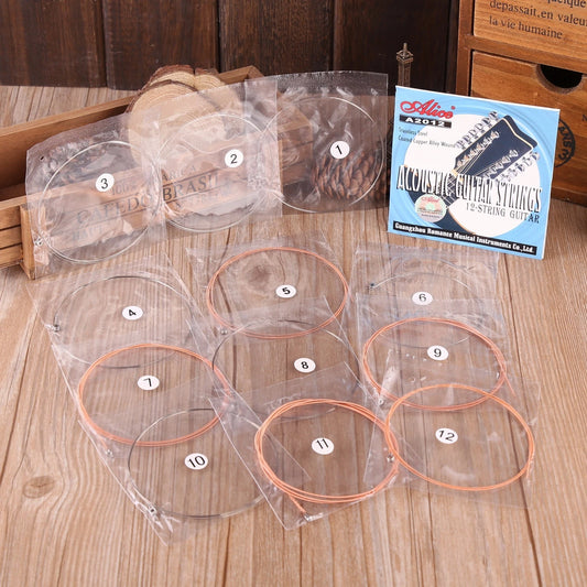 12-Pack Bronze Acoustic Guitar Strings Set Clear Dynamic Sound Copper Alloy