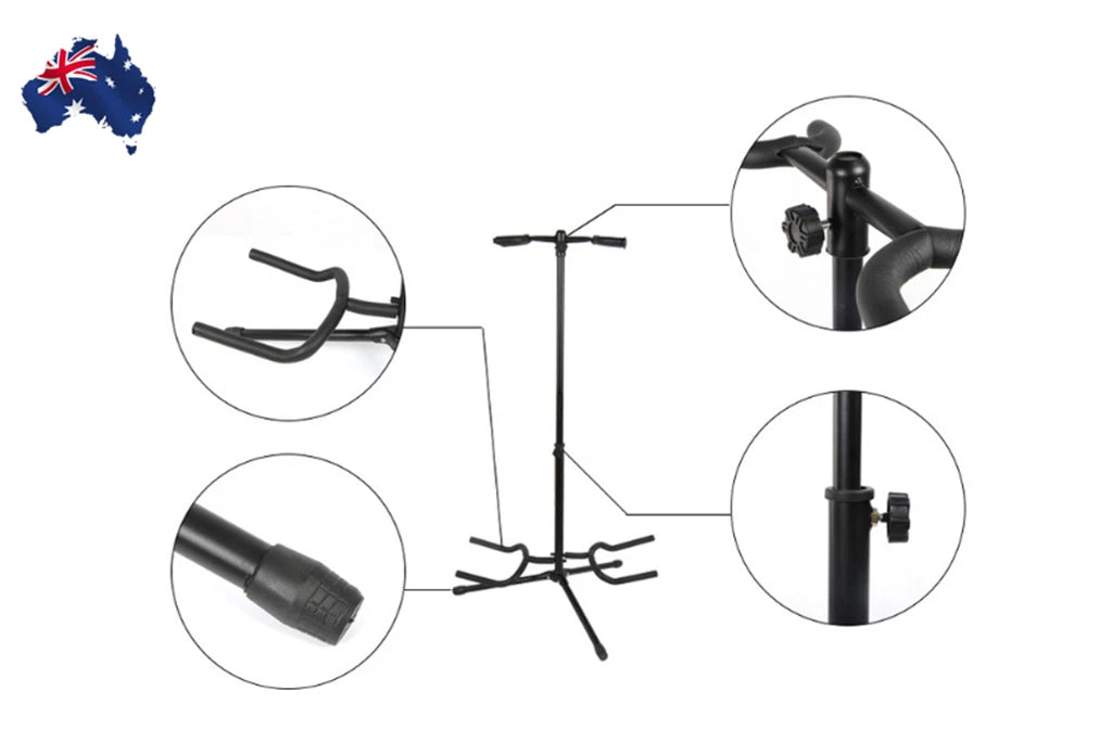 2 Head Guitar Stand Foldable Double self Locking Folding Acoustic Bass Electric